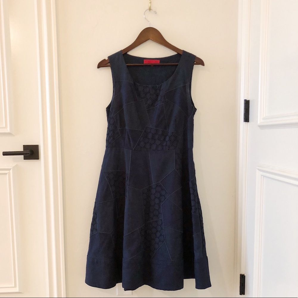 Sinclaire 10 navy blue patchwork eyelet dress